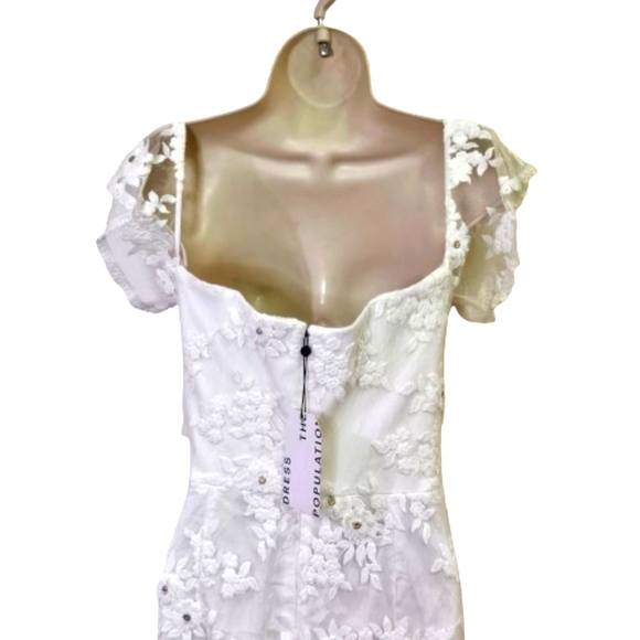 Dress The Population Tara White Gold Embroidered Lace Wedding Dress,Large,NWT - Picture 7 of 16